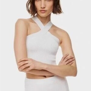 Babaton Aritzia White sculpt rib kit cross cross top